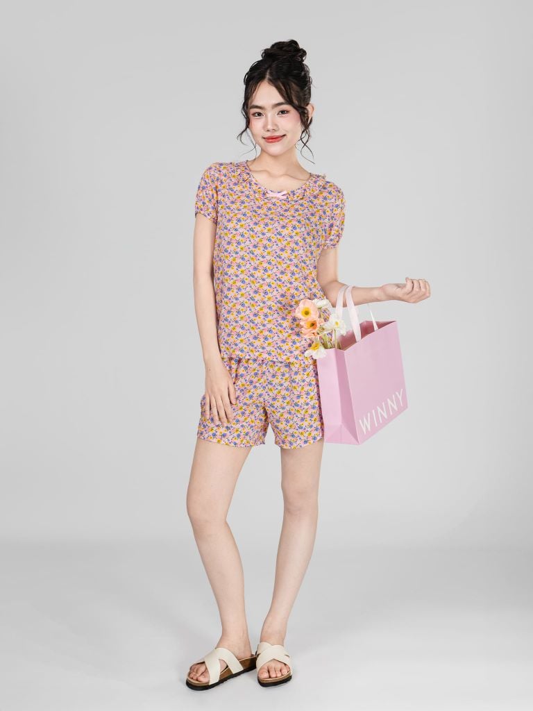 Bộ WONNER by WINNY mặc nhà tole lanh quần ngắn tay ngắn 2MNLA26015N