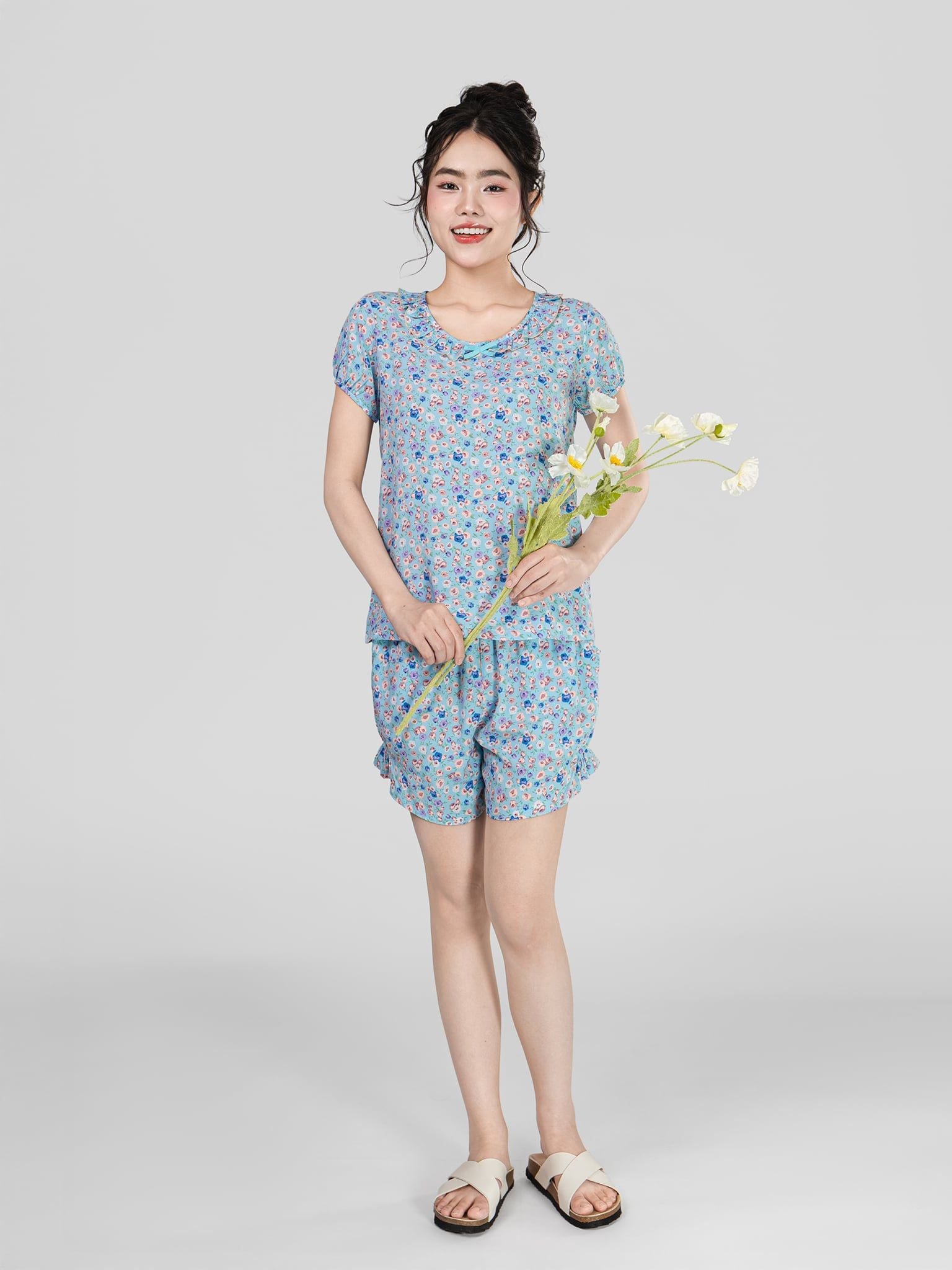 Bộ WONNER by WINNY mặc nhà tole lanh quần ngắn tay ngắn 2MNLA26015N