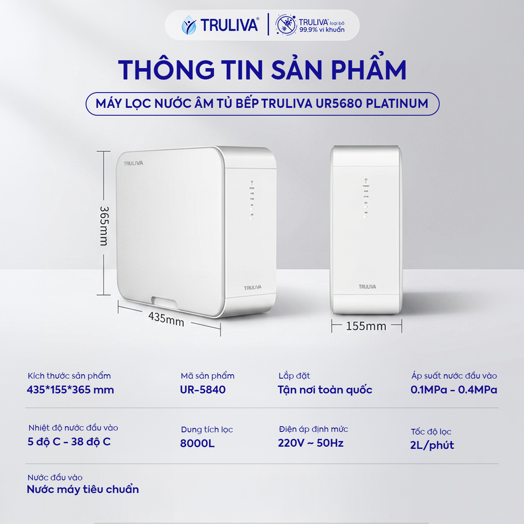 Máy Lọc Nước Âm Tủ Bếp Truliva UR5840