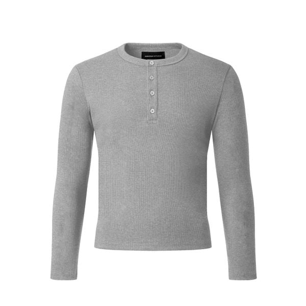  MAVERIK® BUTTON RIB SLIM FIT LONGSLEEVE T-SHIRT ( GREY ) 