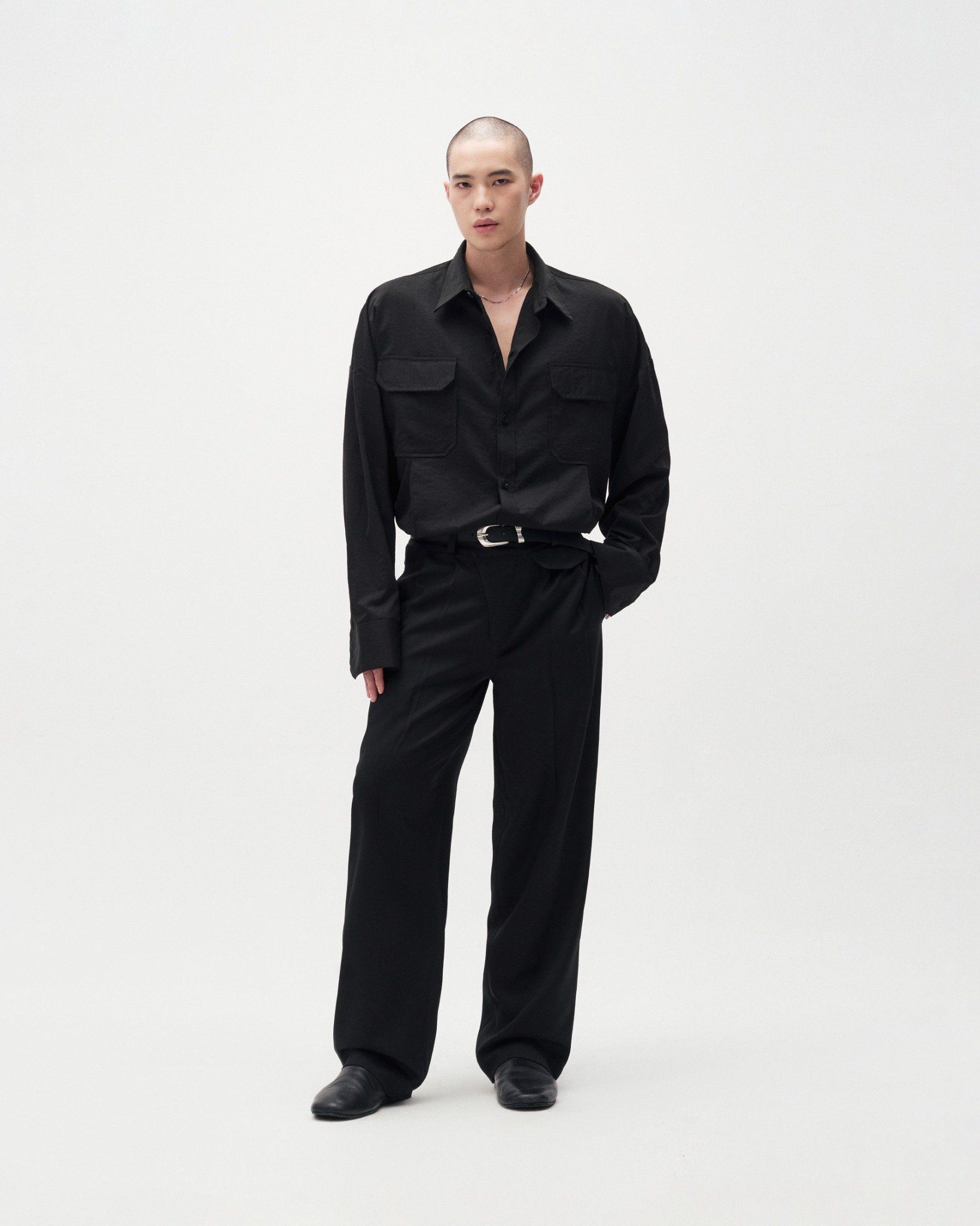  MAVERIK® OVERSIZED PLEATED SHIRT ( BLACK ) 