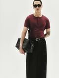  MAVERIK® BUTTON RIB SLIM FIT T-SHIRT ( BURGUNDY ) 