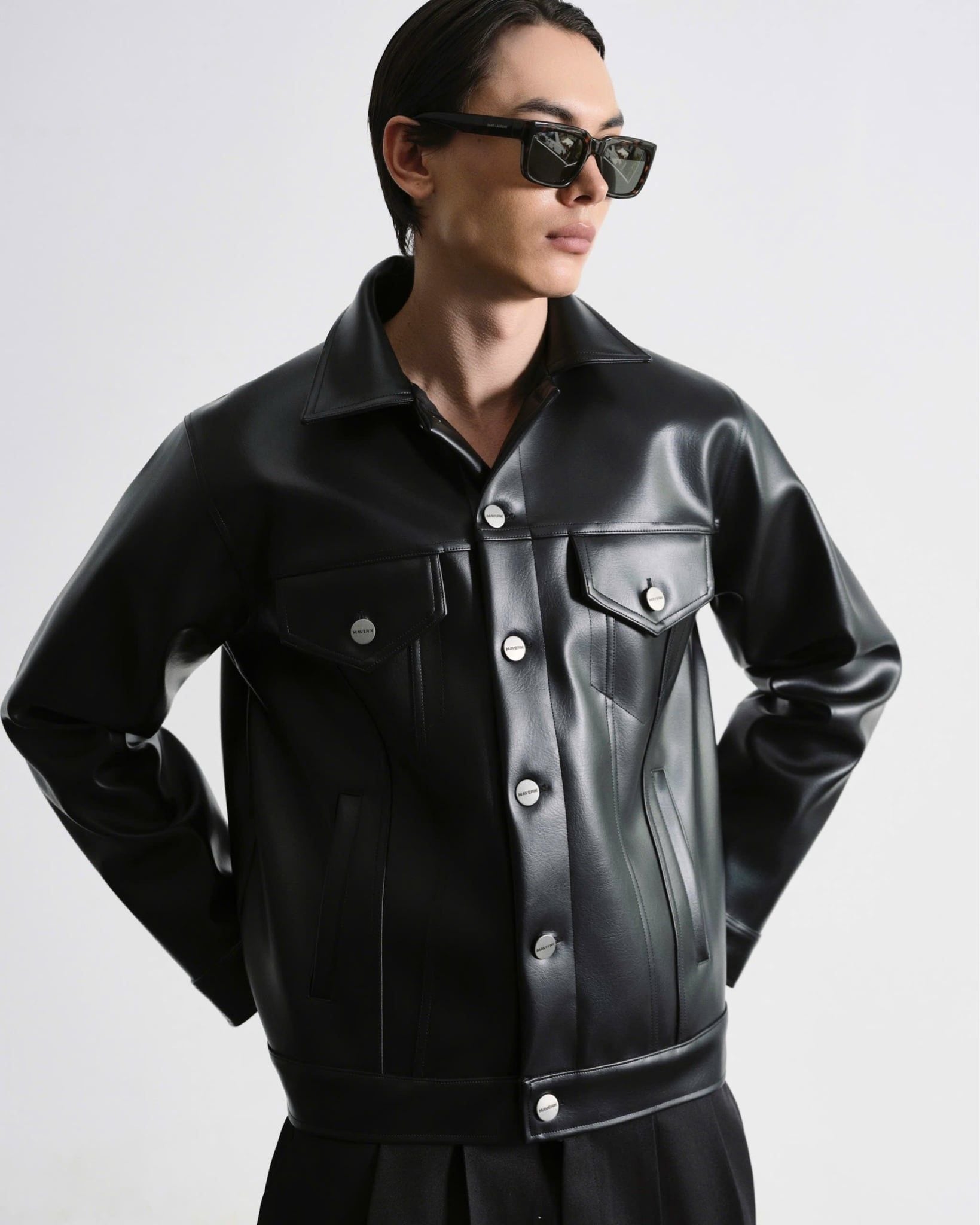  MAVERIK® SECOND SKIN LEATHER TRUCKER JACKET ( OBSIDIAN BLACK ) 