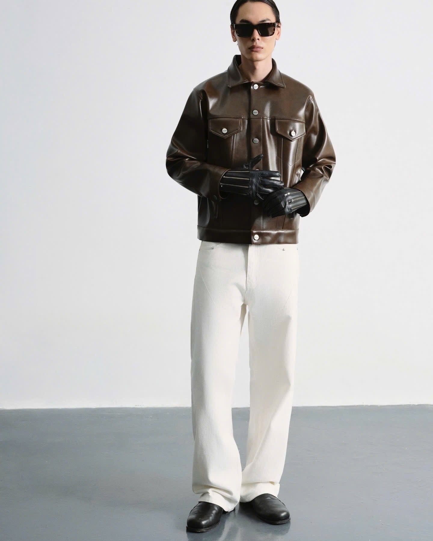  MAVERIK® SECOND SKIN LEATHER TRUCKER JACKET ( SMOKED COCOA ) 