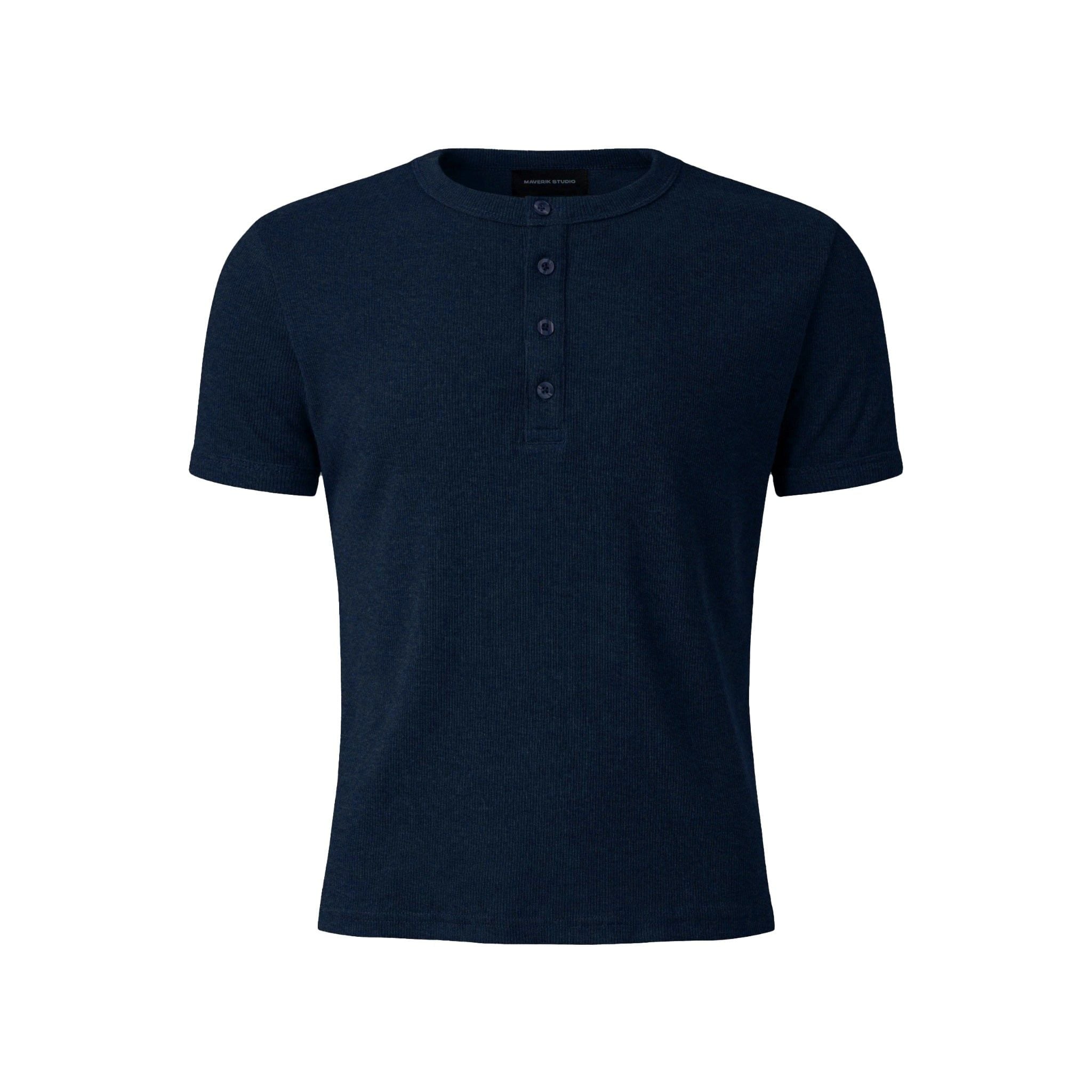  MAVERIK® BUTTON RIB SLIM FIT T-SHIRT ( NAVY ) 