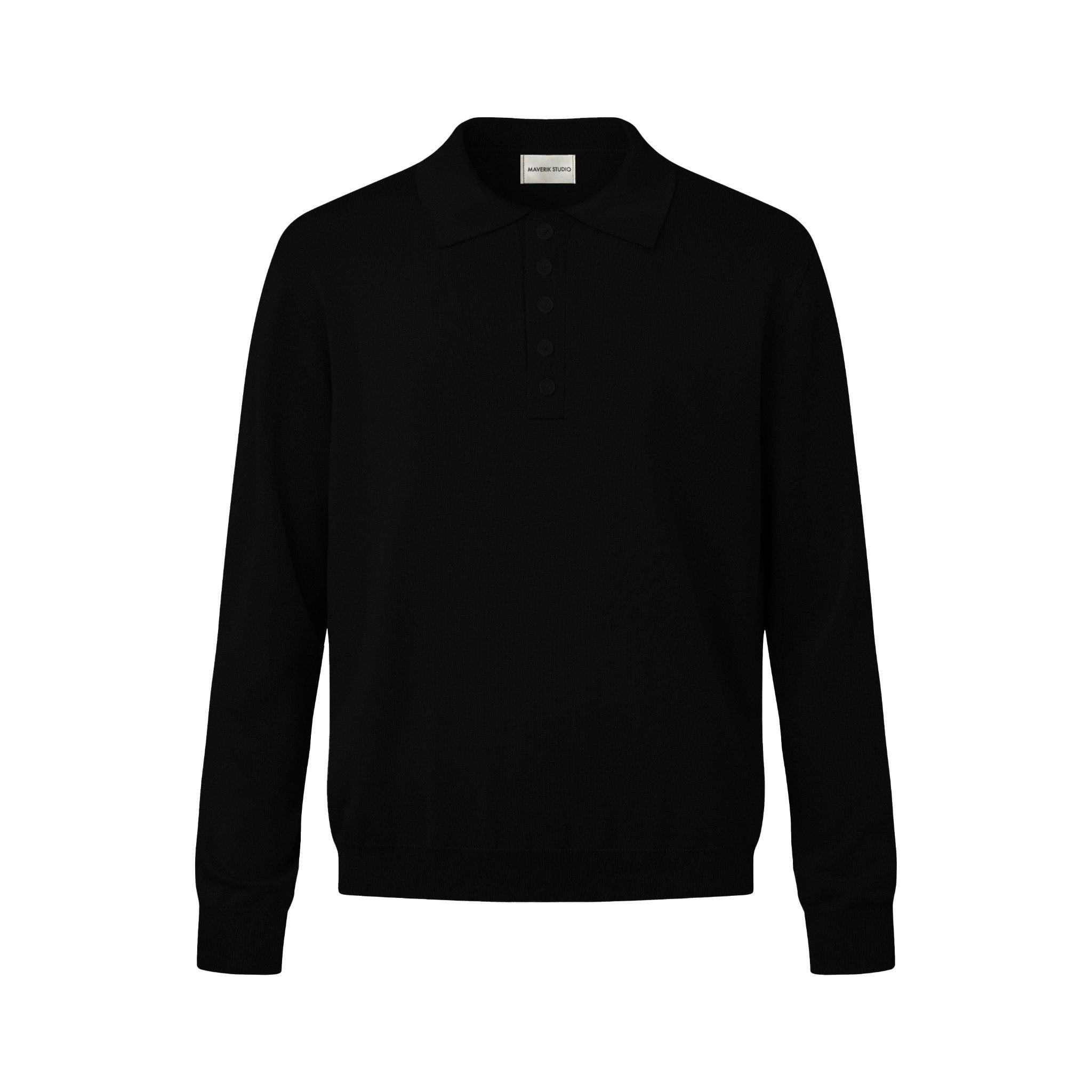  MAVERIK® LONG SLEEVE KNIT POLO ( BLACK ) 
