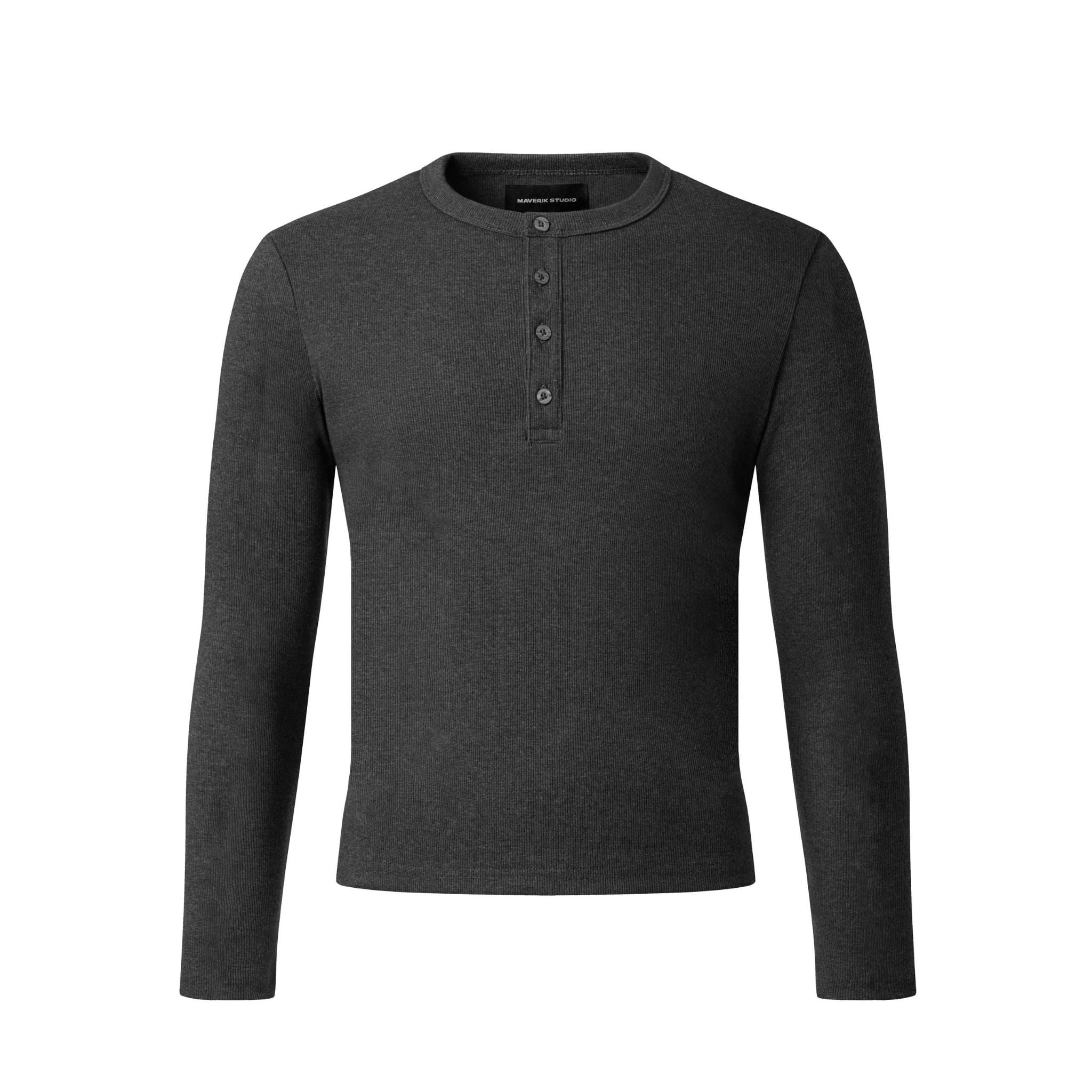  MAVERIK® BUTTON RIB SLIM FIT LONGSLEEVE T-SHIRT ( DARK GREY ) 