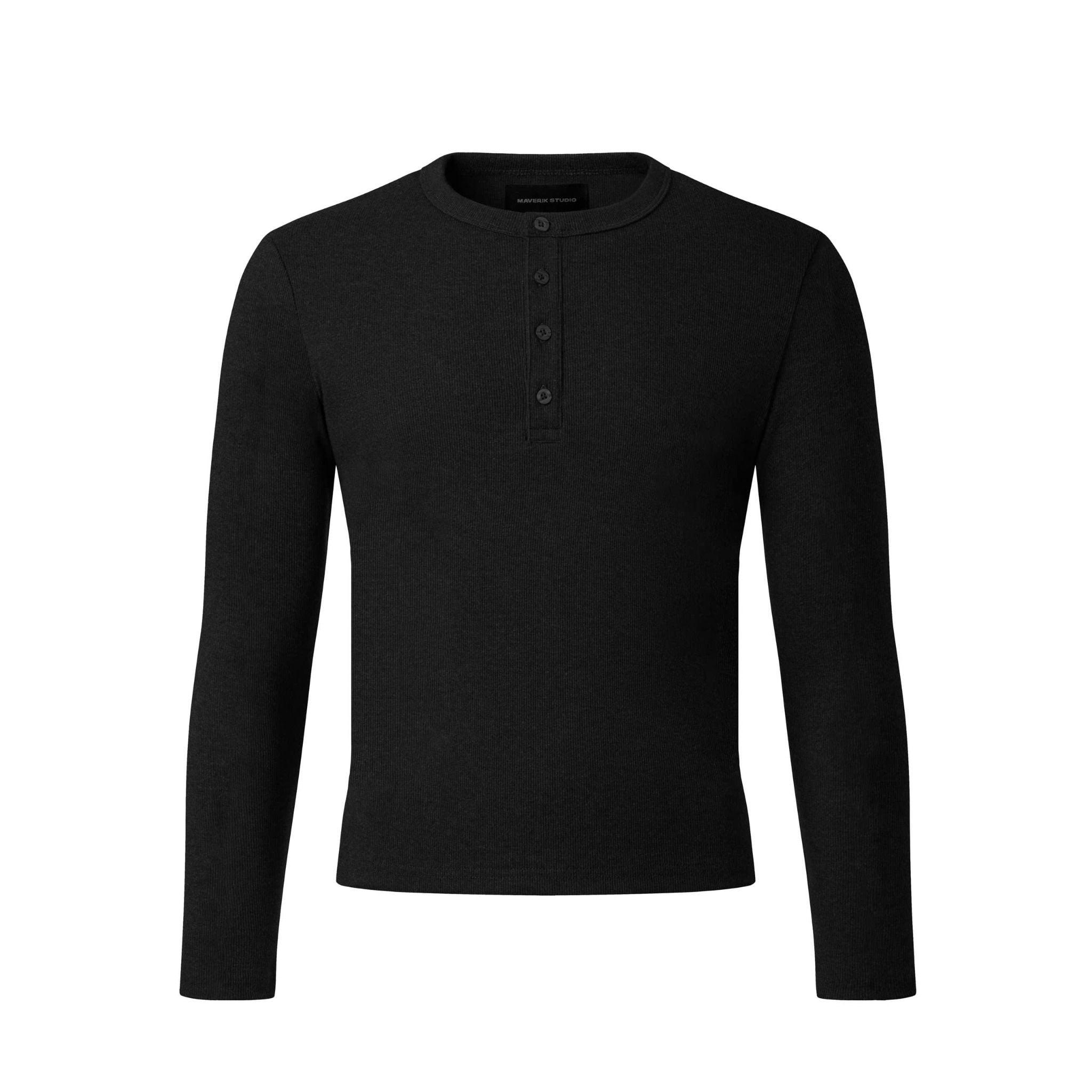 MAVERIK® BUTTON RIB SLIM FIT LONGSLEEVE T-SHIRT ( BLACK ) 