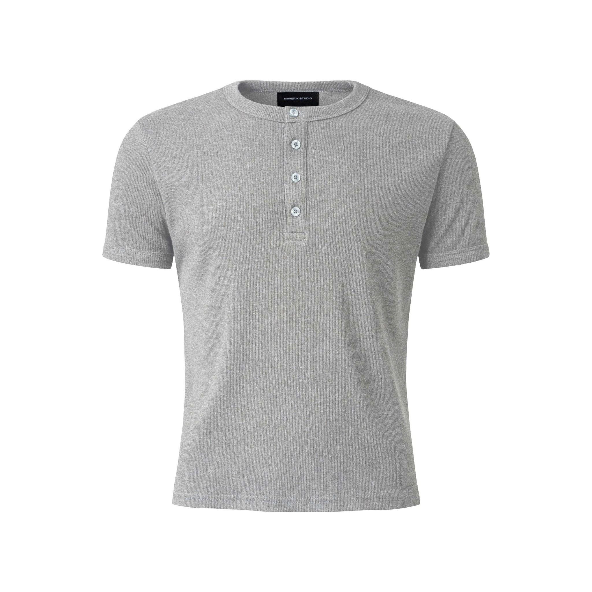  MAVERIK® BUTTON RIB SLIM FIT T-SHIRT (  GREY ) 