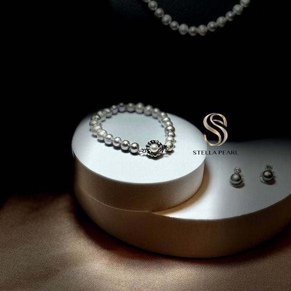  Set 3 món trang sức ngọc xám ánh đêm 7-7.3 ly khoá titan 