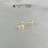  Bông tai nụ ngọc trai chốt ren - hồng cam 5- 6 ly 