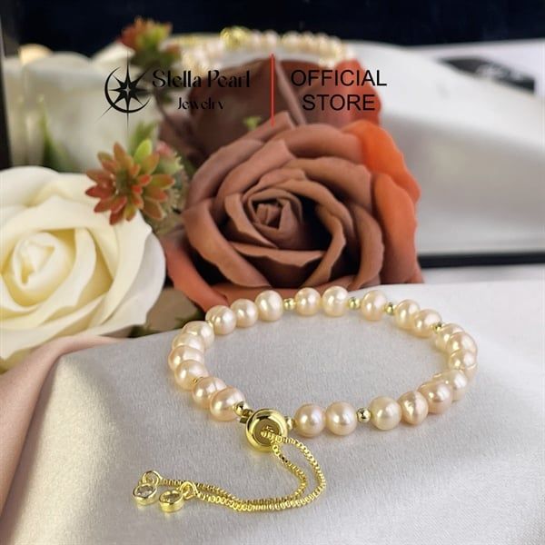  Vòng Tay Ngọc Trai Hồng Cam Dây Kéo – Tinh Tế, Dễ Đeo & Tôn Da 