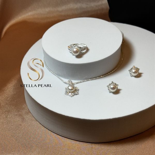  Set trang sức bạc S925 đính ngọc trai hoạ tiết hoa tuyết 4 món giảm 15% 