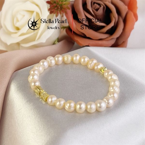  Vòng Tay Ngọc Trai Màu Hồng Cam Khóa Mạ Vàng – Thanh Lịch, Dễ Đeo - Stella Pearl B55018 -1 
