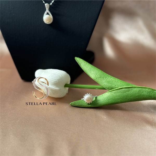  Nhẫn bạc S925 hoa hướng dương đính ngọc trai ngọt 9 ly 