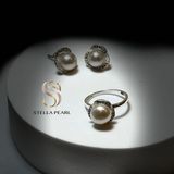  Bông tai bạc S925 hình hoa 3 cánh tròn đính ngọc trai thật 7-8mm màu trắng ánh hồng - Stella Pearl E52108 