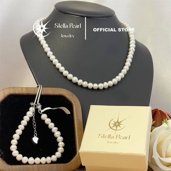  Vòng cổ ngọc trai bóng đều 6.5-7mm cừ dày- Stella Pearl N57402 