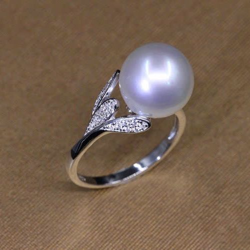  Nhẫn ngọc trai hạt lớn 10mm khung bạc S925 xi kim hình đuôi cá - Stella Pearl 