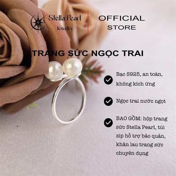  Nhẫn bạc S925 ngọc trai 7.5mm có thể điều chỉnh ni tay 