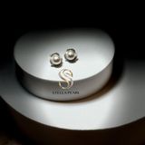  Bông tai bạc S925 hình hoa 3 cánh tròn đính ngọc trai thật 7-8mm màu trắng ánh hồng - Stella Pearl E52108 