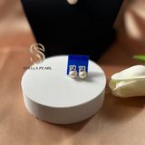  Bông tai bạc hoạ tiết ruy băng đính ngọc trai 8 ly và đá trắng nhuyễn 