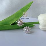  Bông tai Ngọc trai Hoa đồng tiền ngọc 7-8 ly bạc S925 màu tím hồng - Stella Pearl E52202 