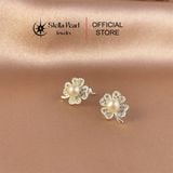  Bông Tai Hoa 4 Cánh Đính Ngọc Trai Màu Mỡ Gà 5mm | Bạc S925 - E55002 