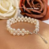  Vòng Tay Ngọc Trai Thật 3 Hàng Hạt 4–5mm  Bóng Tự Nhiên Đều  Khóa Bạc Có Tua Chỉnh - Stella Pearl B510401 