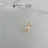  Bông tai nụ ngọc trai chốt ren - hồng cam 5- 6 ly 