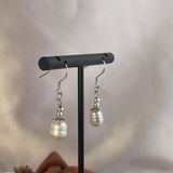  Bông Tai Ngọc Trai 8-9mm Móc Dài Charm Ốp Bạc - E55009 