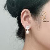  Bông tai bạc S925 hoạ tiết đan chéo cao cấp đính ngọc trai lớn 10 ly- Stella Pearl E52104 