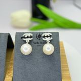  Bông tai bạc S925 hoạ tiết đan chéo cao cấp đính ngọc trai lớn 10 ly- Stella Pearl E52104 