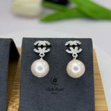  Bông tai bạc S925 hoạ tiết đan chéo cao cấp đính ngọc trai lớn 10 ly- Stella Pearl E52104 