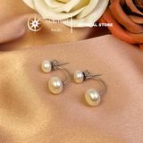  Bông Tai Ngọc Trai cong 7mm – 9.5mm khung bạc xi bạch kim Thiết Kế Thanh Lịch, Sang Trọng | Stella Pearl E510103 