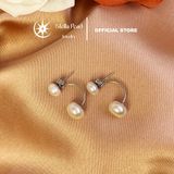  Bông Tai Ngọc Trai cong 7mm – 9.5mm khung bạc xi bạch kim Thiết Kế Thanh Lịch, Sang Trọng | Stella Pearl E510103 