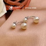  Bông Tai Ngọc Trai cong 7mm – 9.5mm khung bạc xi bạch kim Thiết Kế Thanh Lịch, Sang Trọng | Stella Pearl E510103 