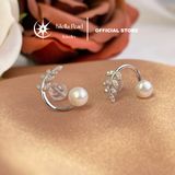  Bông Tai Bạc S925 Xi Kim Hình Nhánh Lá Đính Đá CZ – Ngọc size 5–6mm | E511203 