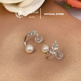  Bông Tai Bạc S925 Xi Kim Hình Nhánh Lá Đính Đá CZ – Ngọc size 5–6mm | E511203 