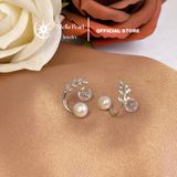  Bông Tai Bạc S925 Xi Kim Hình Nhánh Lá Đính Đá CZ – Ngọc size 5–6mm | E511203 