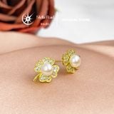  Bông Tai Hoa 4 Cánh Đính Ngọc Trai Màu Mỡ Gà 5mm | Bạc S925 - E55002 