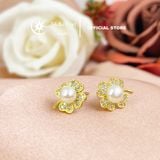  Bông Tai Hoa 4 Cánh Đính Ngọc Trai Màu Mỡ Gà 5mm | Bạc S925 - E55002 