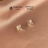  Bông Tai Hoa 4 Cánh Đính Ngọc Trai Màu Mỡ Gà 5mm | Bạc S925 - E55002 