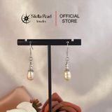  Bông Tai Ngọc Trai 8-9mm Móc Dài Charm Ốp Bạc - E55009 