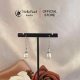  Bông Tai Ngọc Trai 8-9mm Móc Dài Charm Ốp Bạc - E55009 