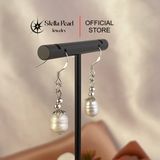  Bông Tai Ngọc Trai 8-9mm Móc Dài Charm Ốp Bạc - E55009 