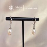  Bông tai ngọc trai trứng 8mm sáng bóng– Móc tòn ten, bạc xi bạch kim cao cấp - Stella Pearl E58105 