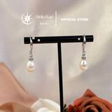  Bông tai ngọc trai trứng 8mm sáng bóng– Móc tòn ten, bạc xi bạch kim cao cấp - Stella Pearl E58105 