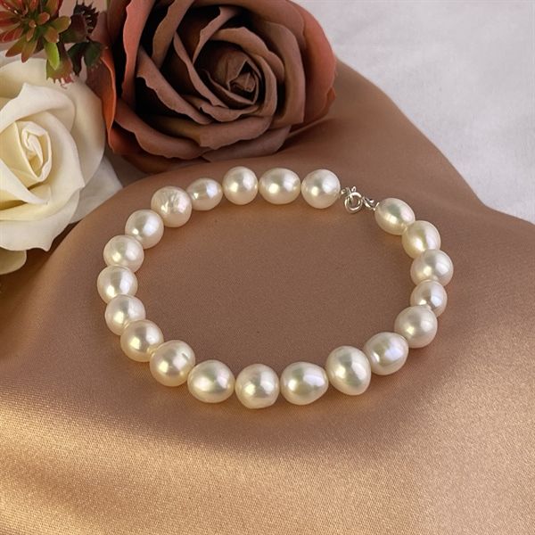  Vòng Tay Ngọc Trai Tự Nhiên 8-9mm – Dáng Tròn Sáng Đẹp, Nặng Tay Sang Trọng – Dài 19.5cm 