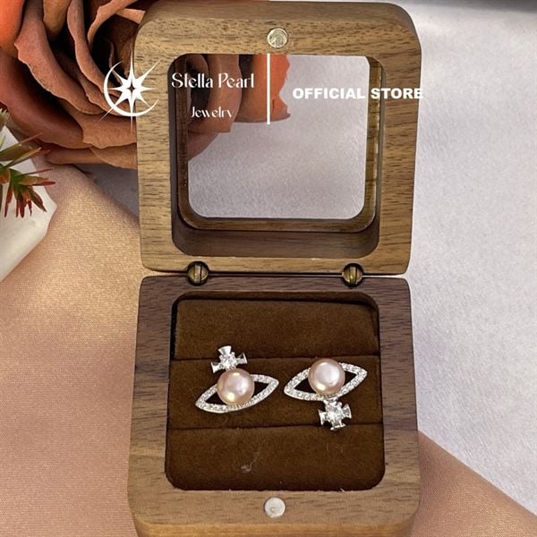  Bông tai ngọc trai khung bạc S925 dày ngọc 7-8mm - Stella Pearl E56305 