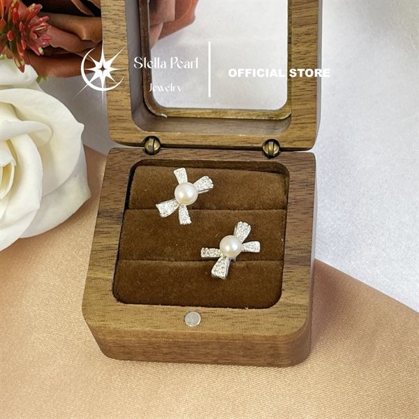  Bông tai ngọc trai nước ngọt 5–6mm thiết kế nơ đính đá – Khung bạc S925, thanh lịch và nổi bật Stella Pearl E57505 